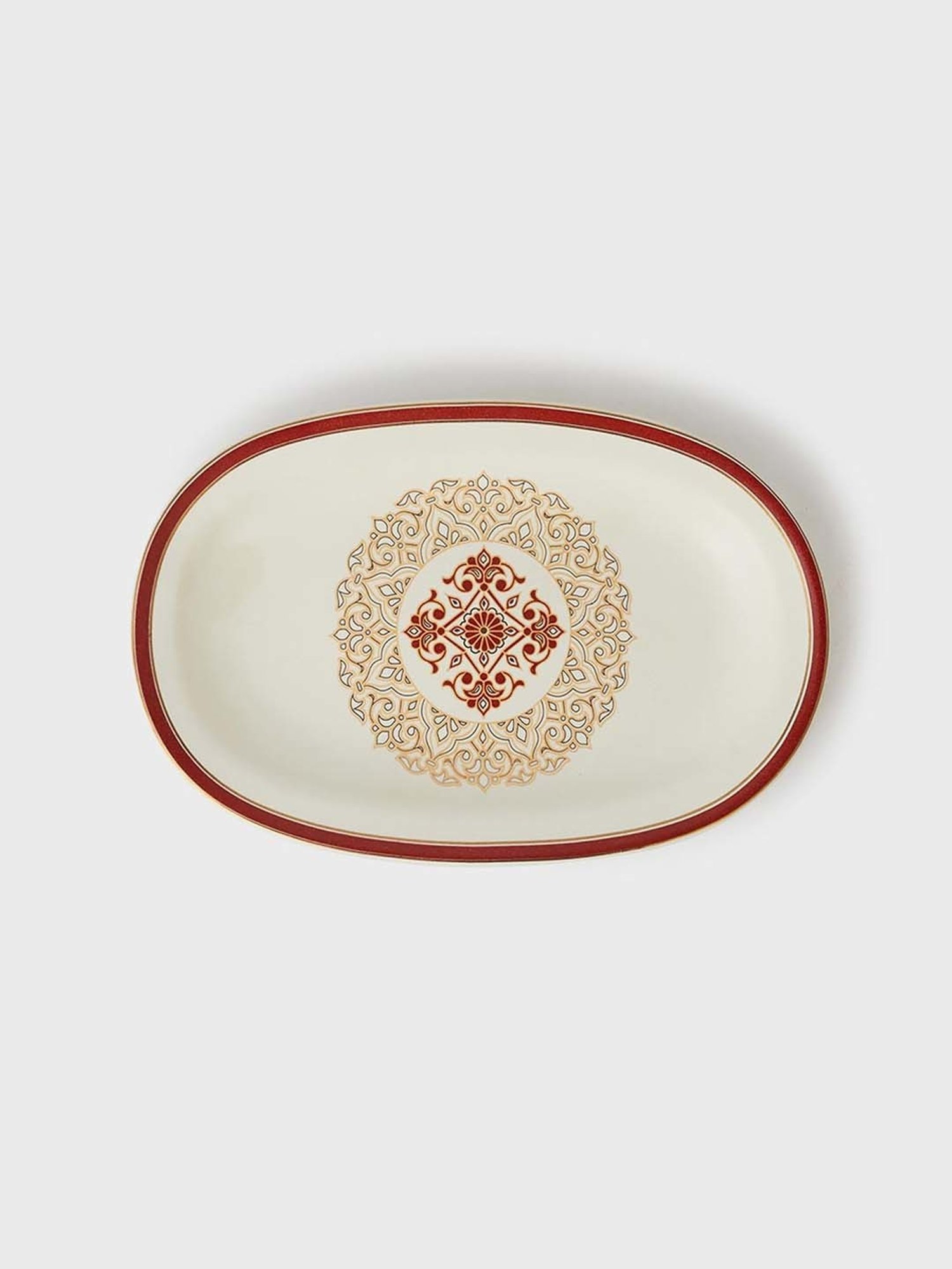 Fabindia Chitra Red Ceramic Small Oval Platter
