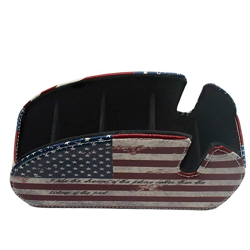 Remote Control Holder Organizer Phone Pad Table Desk Leather Control Storage TV Remote Control Organizer with 5 Spacious Compartments (American Flag)