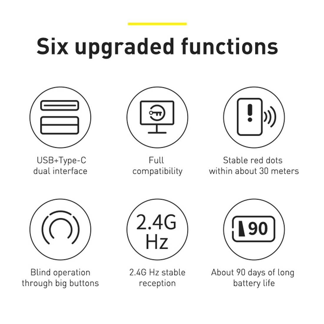 Baseus ACFYB-B01 Orange Dot RF2.4GHz PPT Wireless Multimedia Presenter Page Turning Pen, Youth Version, Control Distance: 30m