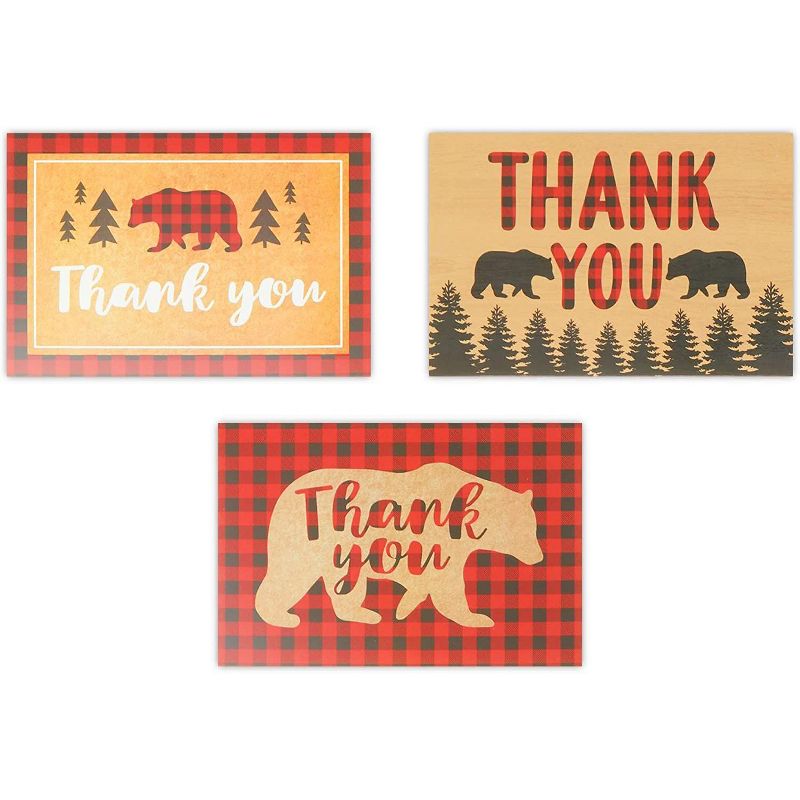 Pipilo Press 48-Pack Blank Thank You Cards with Kraft Envelopes, Buffalo Plaid Design (4 x 6 In)