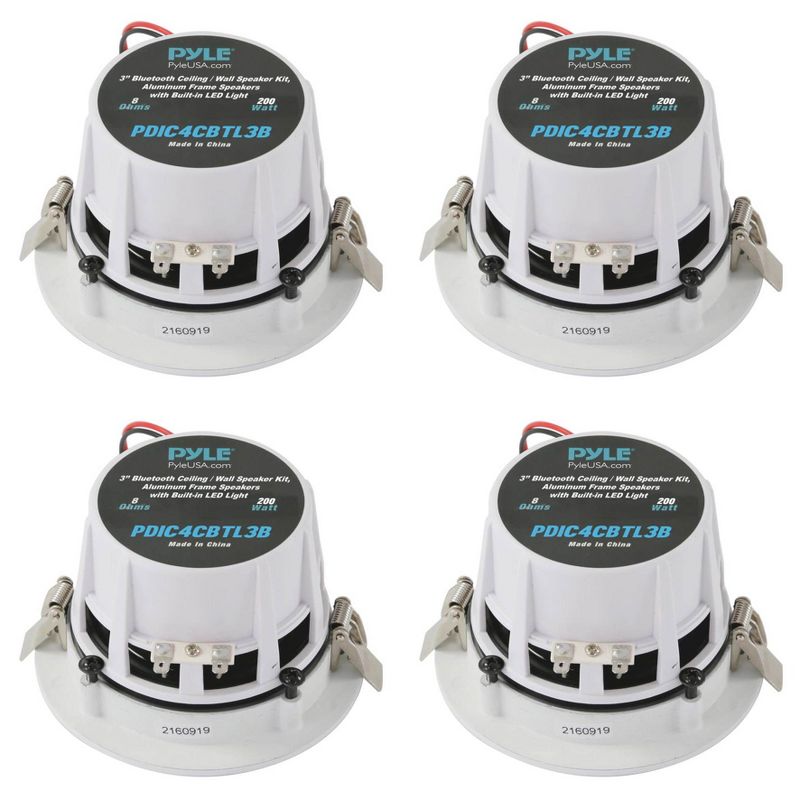Pyle Pro PDIC4CBTL3B 3 Inch Bluetooth Flush Mount Ceiling Wall Speaker Kit System w/ LED Lights & Frames for Home Theater Sound Audio, White (16 Pack)