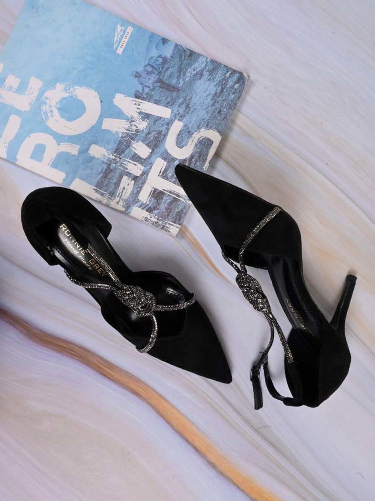 Ronnie Grey Women's Black Back Strap Stilettos