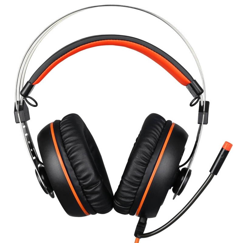 A7 USB Gaming Headset 7.1 Channel Smart Vibration Wired Headphone with Wire Control + Mic for PC, Laptop (Black+Orange)