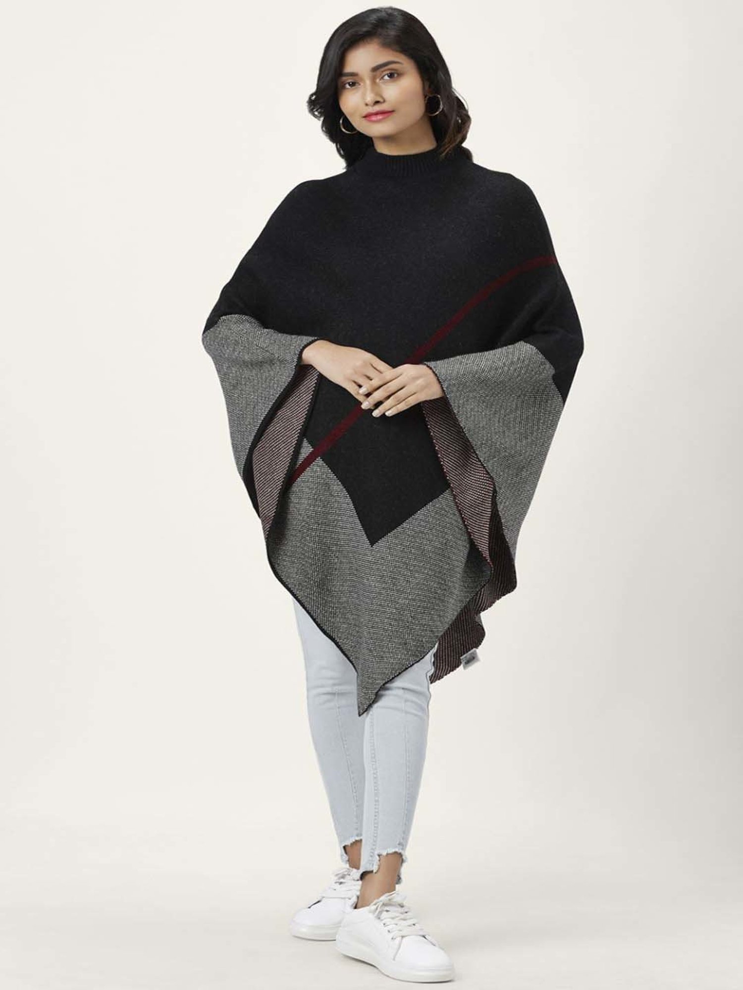 Honey by Pantaloons Black Jacquard Pattern Poncho