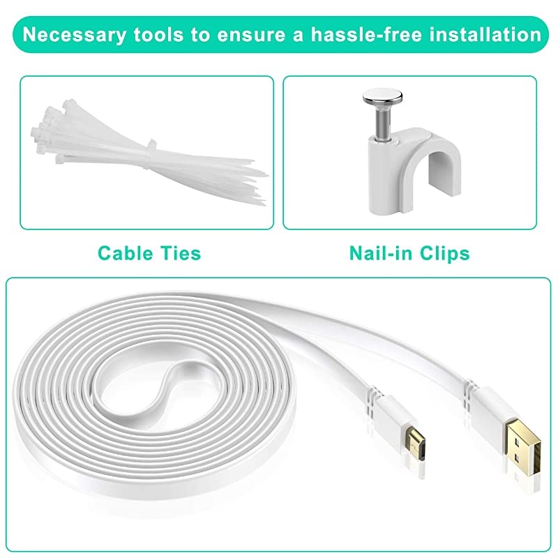 Micro USB Power Cable 20 FT (2 Pack),Flat Micro USB Charging Power Cord,Charger for Wyze Cam Pan 25,Nest Yi Cam 15,Blink XT XT2 Mini Camera 16,Furbo Dog,Arlo Q,Zmodo,Netvue,Xbox One Controller