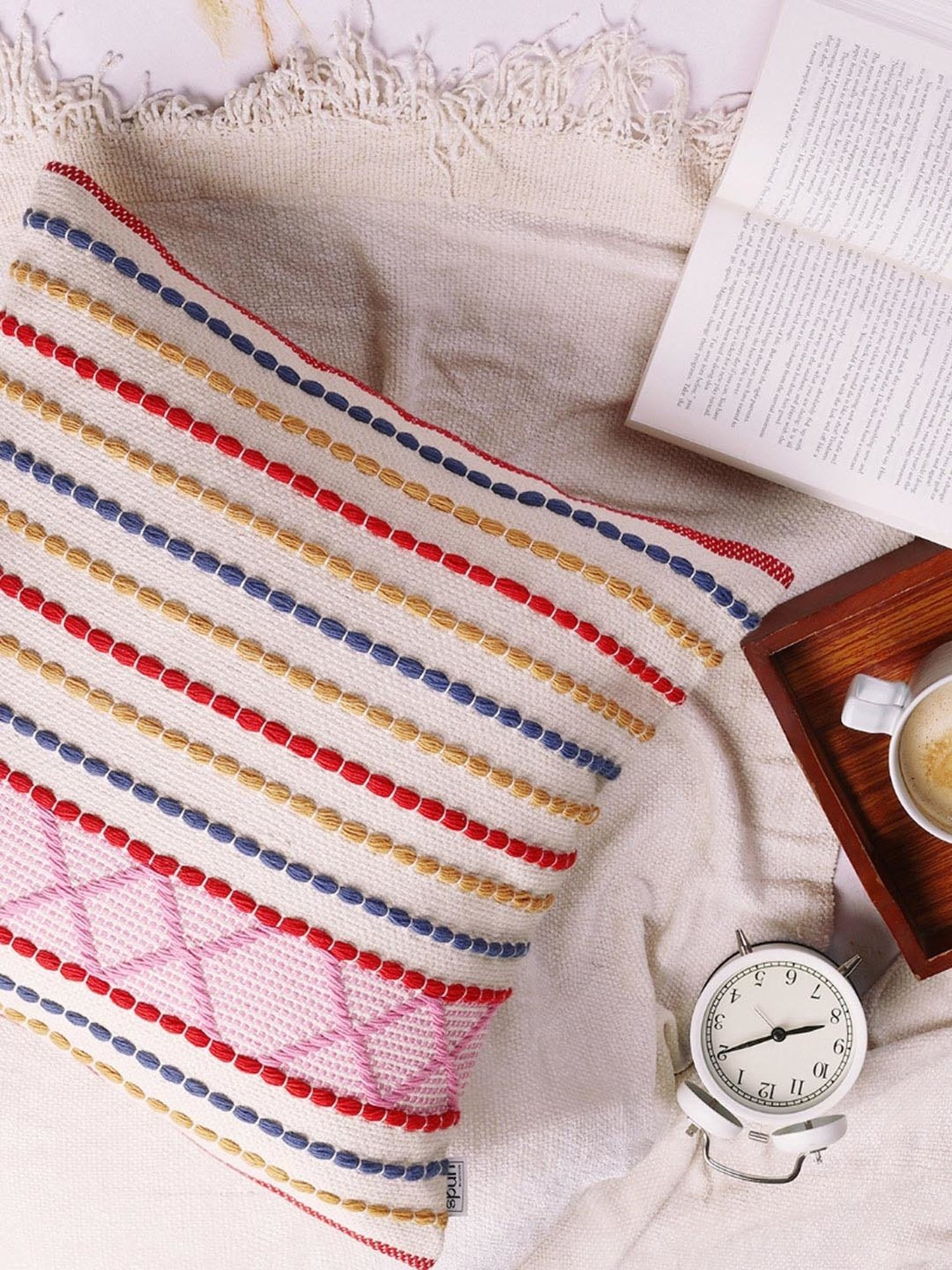 Spaces Spun Striped Pink Cotton Cushion Cover