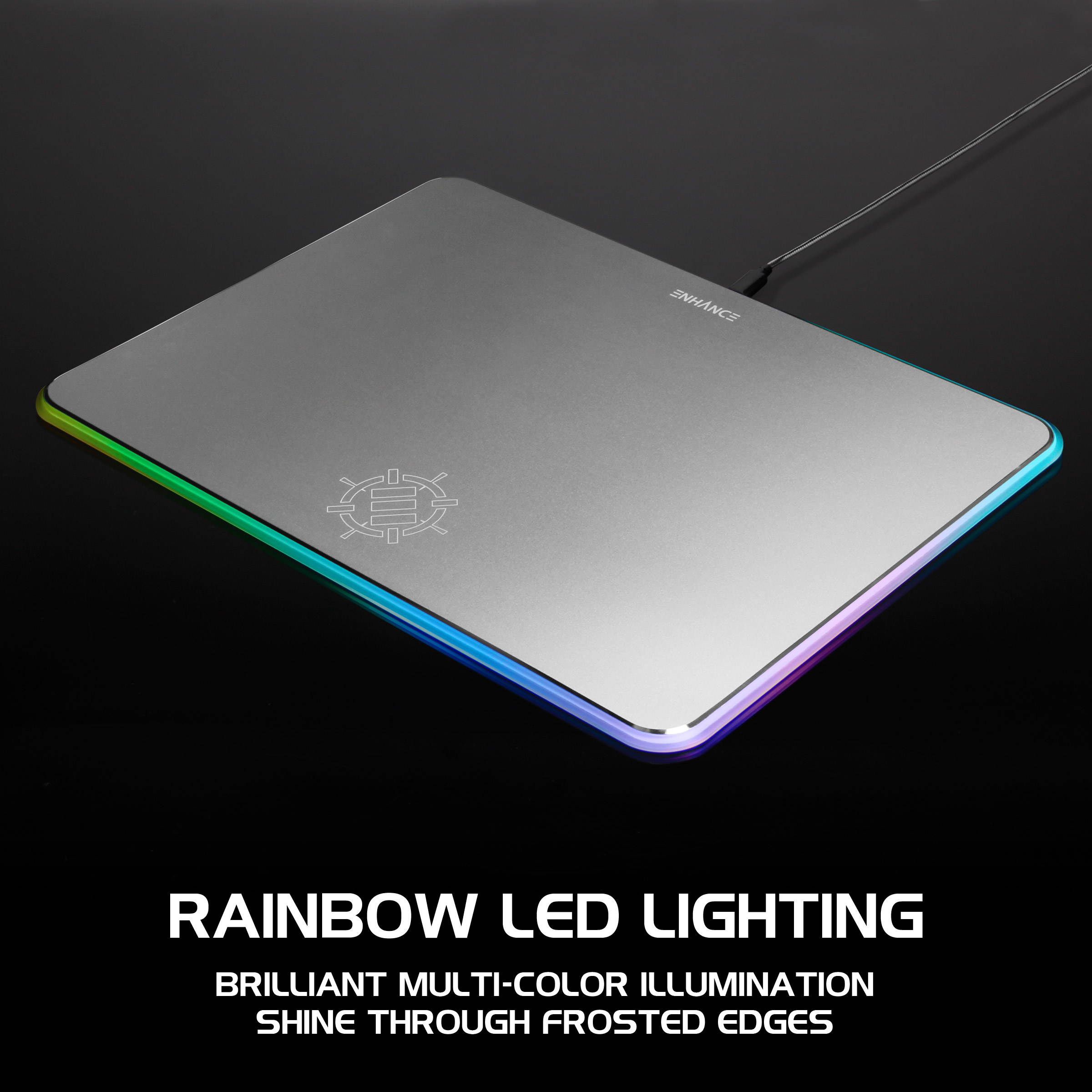 ENHANCE Metal LED Gaming Mouse Pad - Large Aluminum Alloy Surface with Multi-Color Transparent Edges , Non-Slip Rubber Grip , & Sleek Precision Tracking for eSports - Silver
