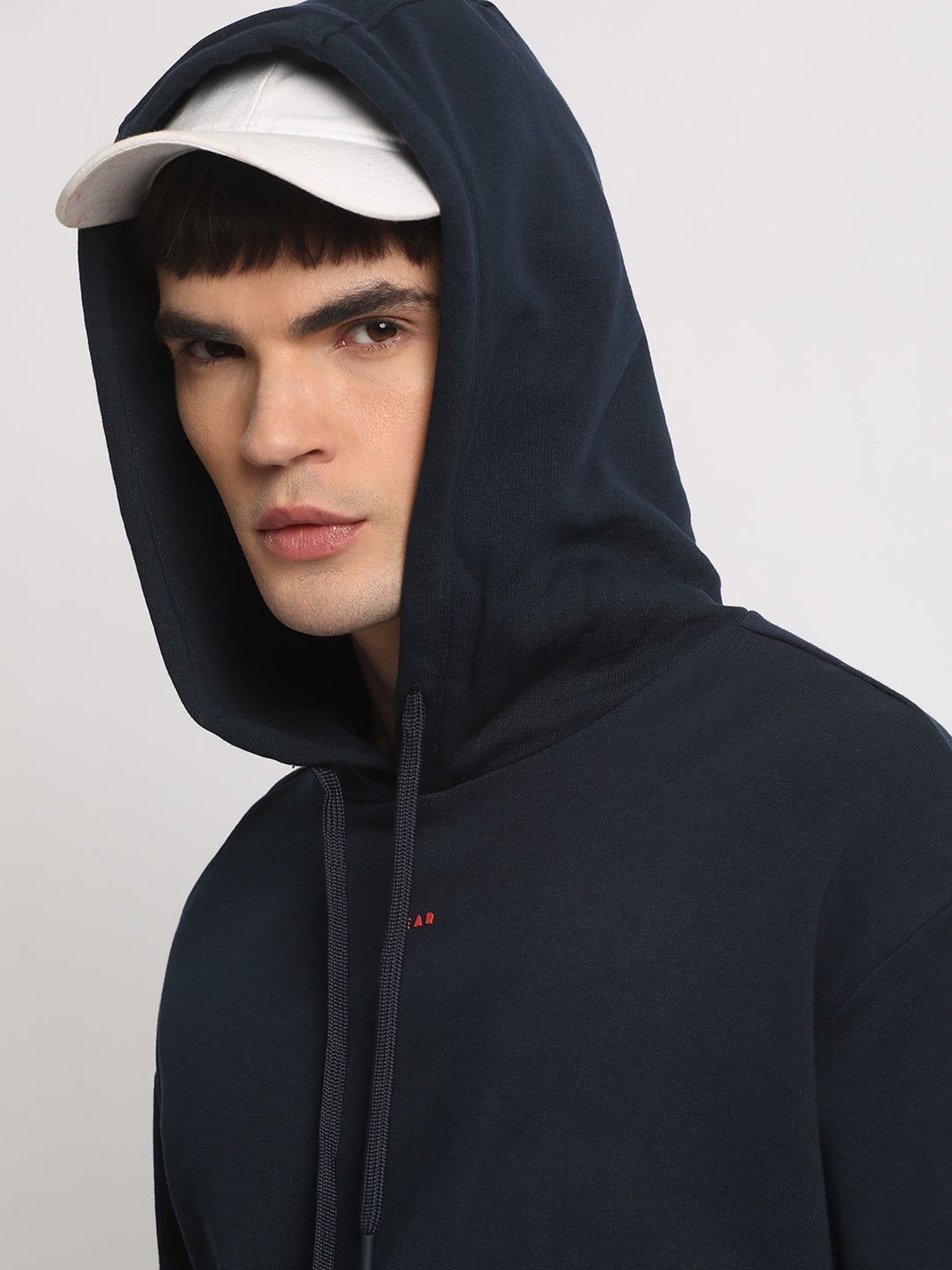 The Bear House Blue Cotton Regular Fit Hooded Sweatshirt