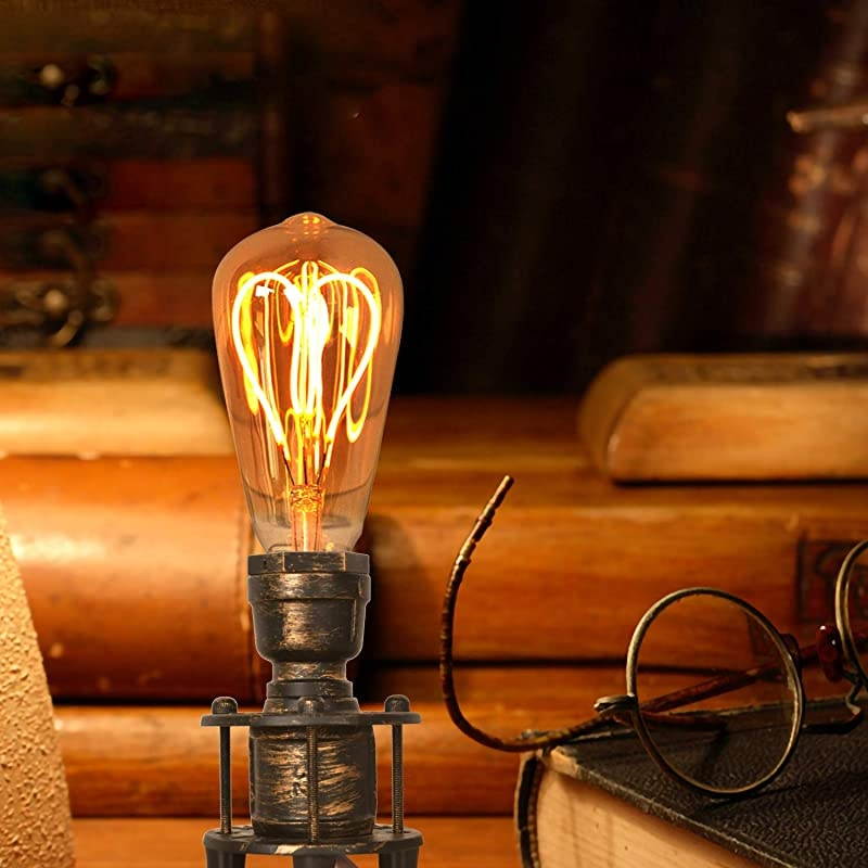 Vintage Industrial Steampunk Table Lamp, Mini Retro Gold Brass Metal Pipe Nightlights Desk Lamp for Bedside Bedroom Living Room Kids Room Decor(No Bulbs)