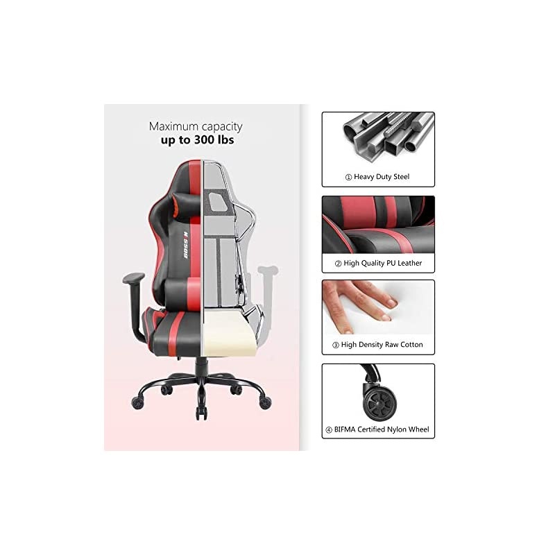 Racing Style Gaming Chair 400LBS Computer Desk Chair with Footrest and Headrest, Ergonomic Design, Large Size High-Back E-Sports Chair, PU Leather Swivel Chair (Gray-FBA)