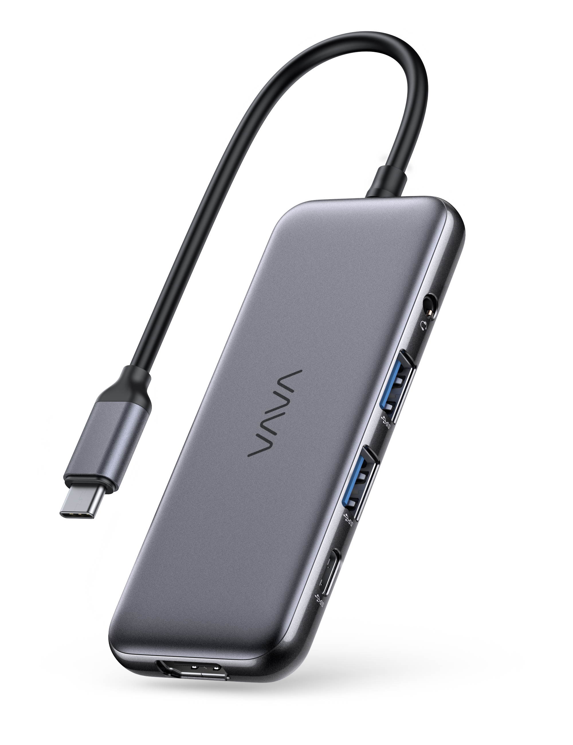 VAVA USB-C Hub, 8-in-1 USB-C Adaptor, with 4K 60Hz HDMI, USB-C and 2 USB-A 5Gbps Data Ports, 100W Power Delivery, SD/TF Card Slots, Headphone Jack for MacBook Pro/ iPad Pro/ Type-C Laptops/ Windows/ m