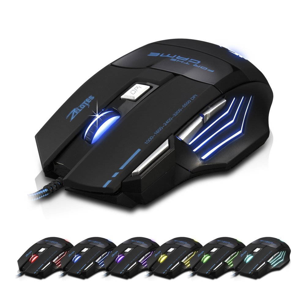 Zelotes 5500 DPI 7 Button LED Optical USB Wired Gaming Mouse Mice for Pro Gamer