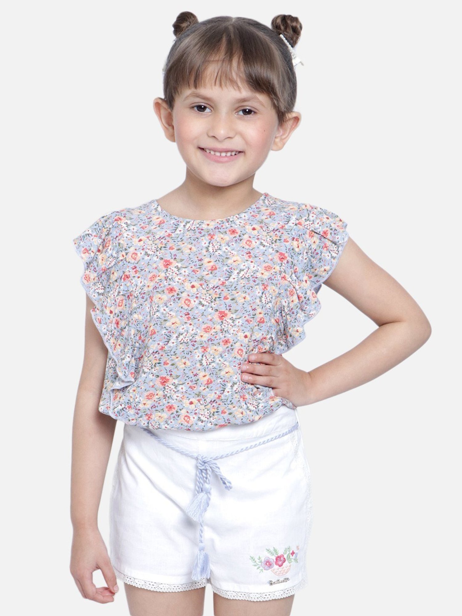 Nauti Nati Kids Blue & White Floral Print Top Set