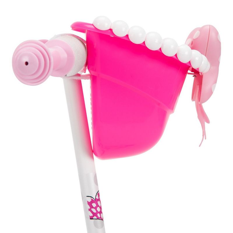 Huffy 28639 Disney Minnie Girls Kid Toddler Preschool 3 Wheel Ride On Kick Scooter Toy with Basket, For Ages 3 and Up, Pink/White