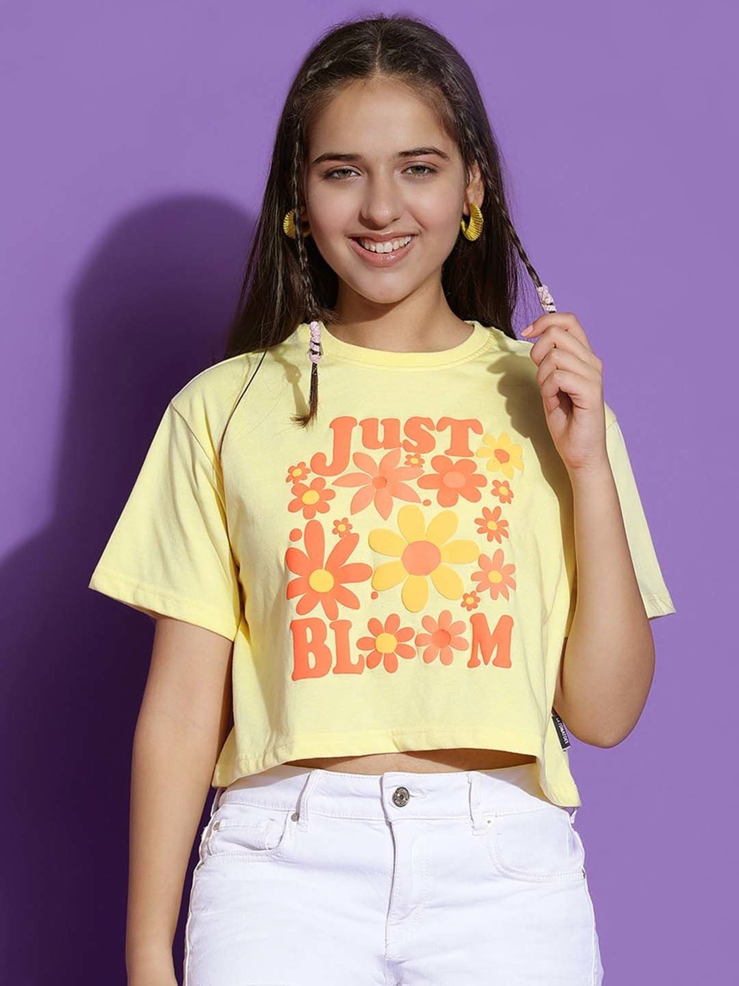 Lil Tomatoes Kids Lemon Yellow Printed Crop Top