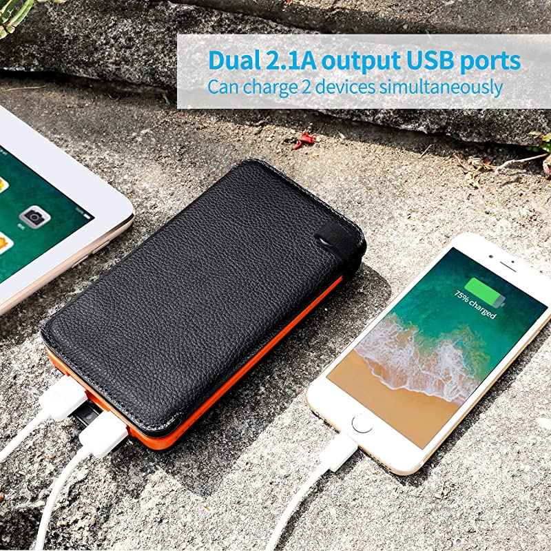 Solar Charger 25000mAh Portable Solar Power Bank with 4 Solar Panels and Fast Charge External Battery Pack with Dual 21A Outputs USB Port Compatible for Most Smartphones Tablets and More