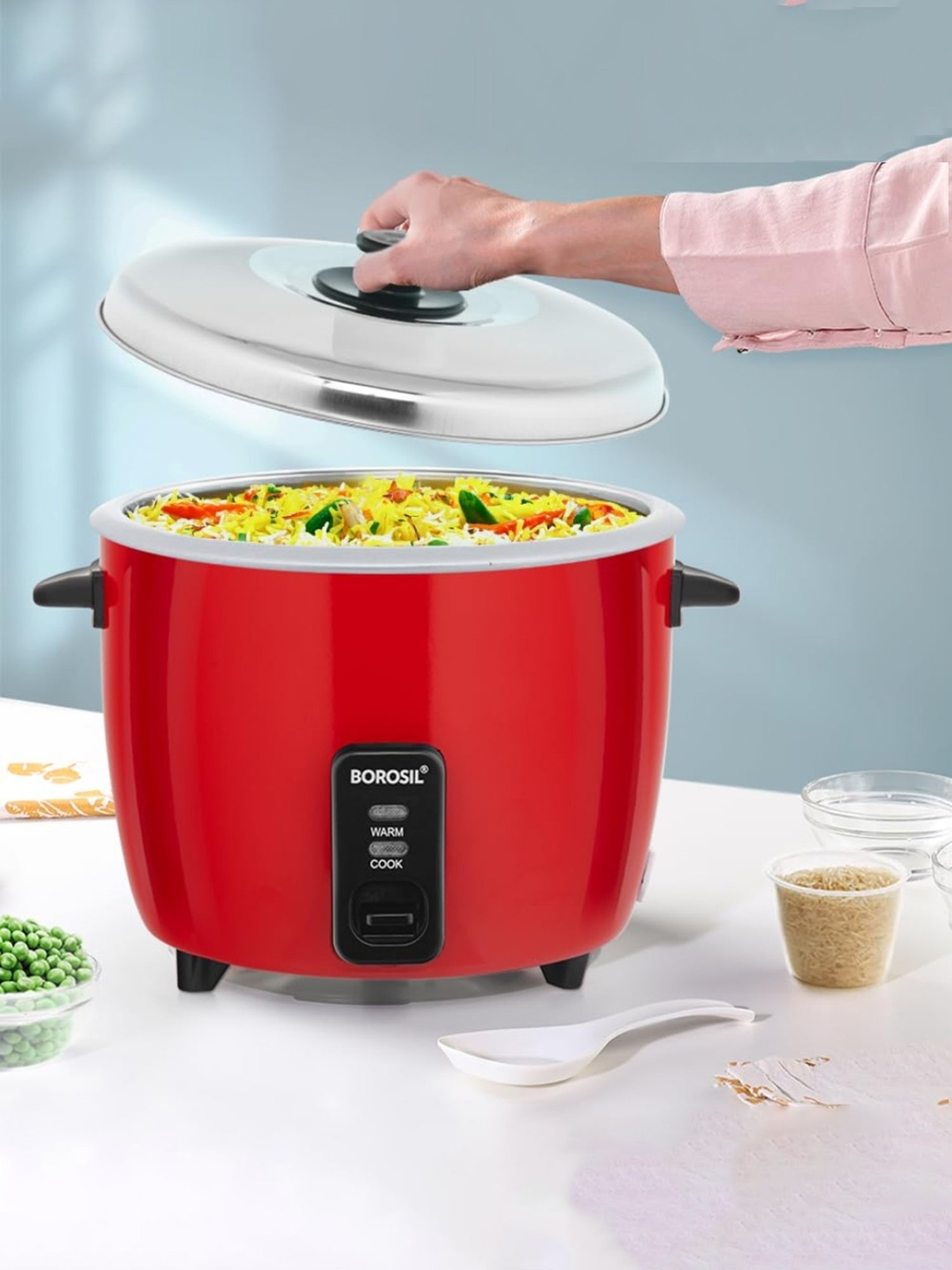 Pigeon Rice Cooker 700W, 1.8L with Single pot & Measuring Cup (Red)