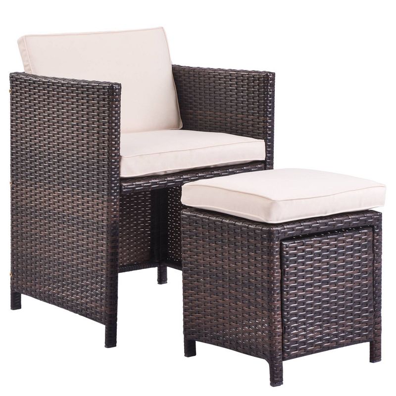 9pc Rattan Wicker Patio Conversation Set with Ottoman & Cushions - Art Leon