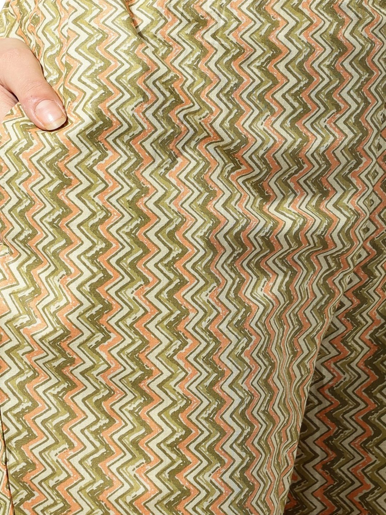 MIRCHI FASHION Cotton Beige & Green Floral Print Kurta Pant Set