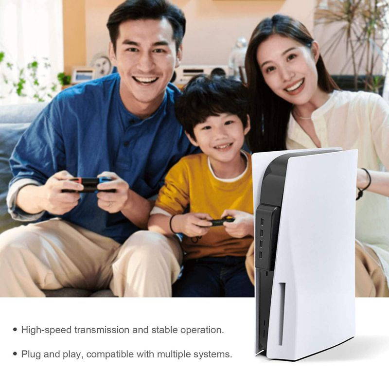 ROME CARE  4 Port Hub for PS5 Console, USB 3.0/2.0 High-Speed Expansion Hub Charger Controller Adapter Connector Compatible with Playstation 5 Gaming Console,Expands Game Console Ports, Black