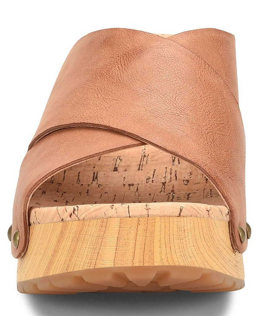 Kork-Ease Tatum Leather Wood Heel Platform Slide Sandals