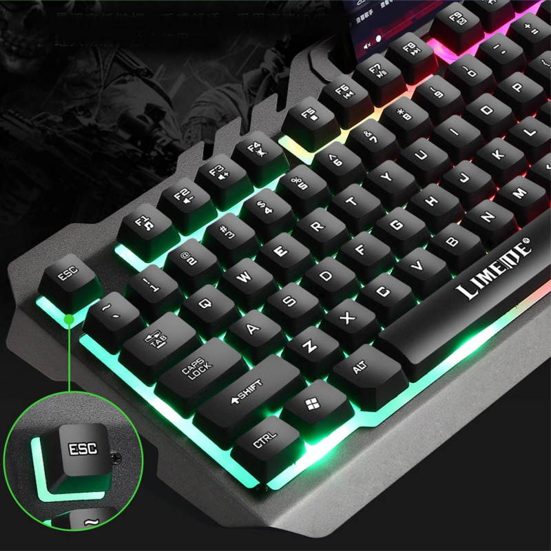 Colorful Cool Light Keyboard Mouse Suit  USB Wired Game Keyboard Mouse Suit Mechanical Keyboard Feel - Black
