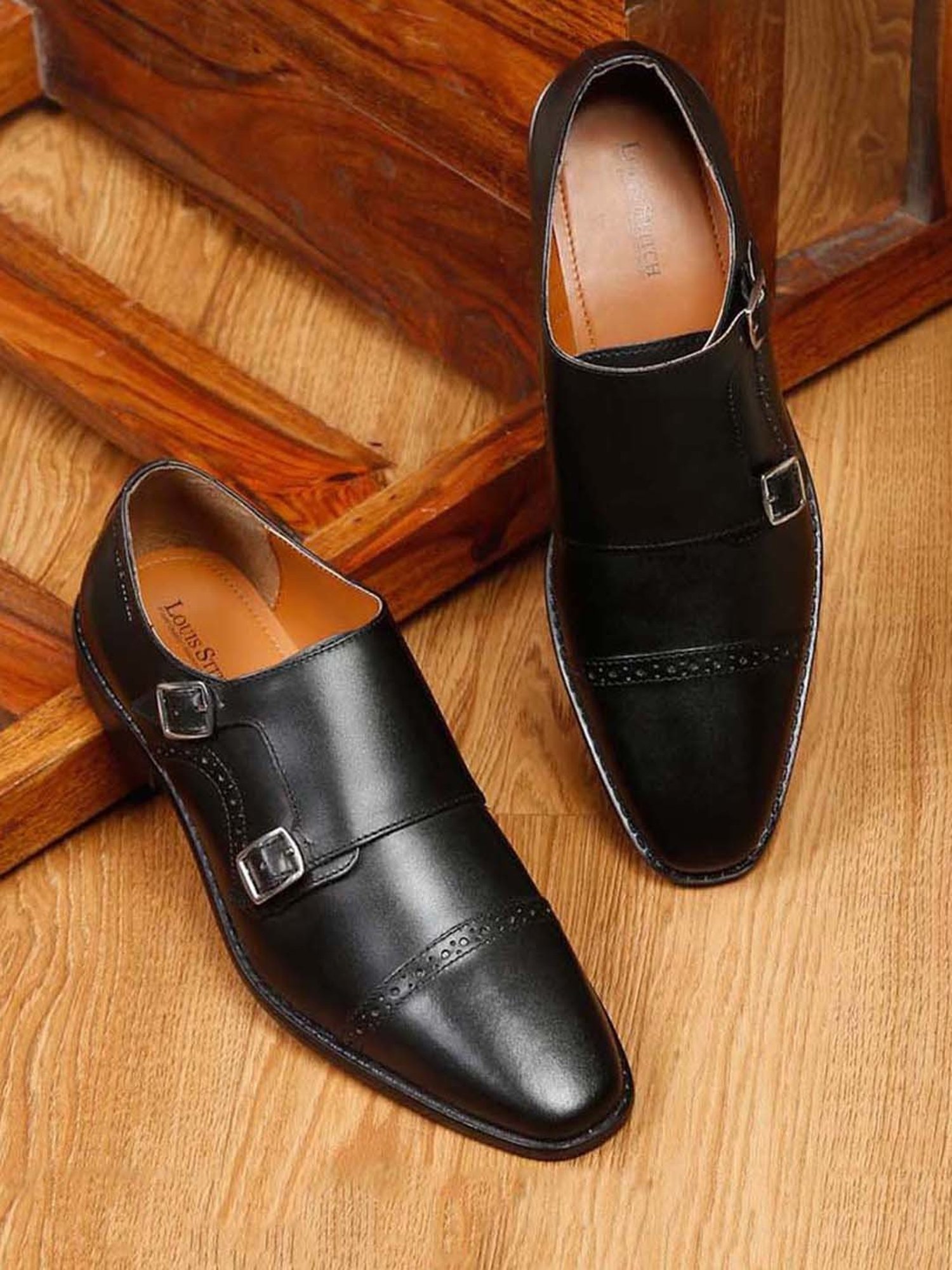 Louis Stitch Men's Black Monk Shoes