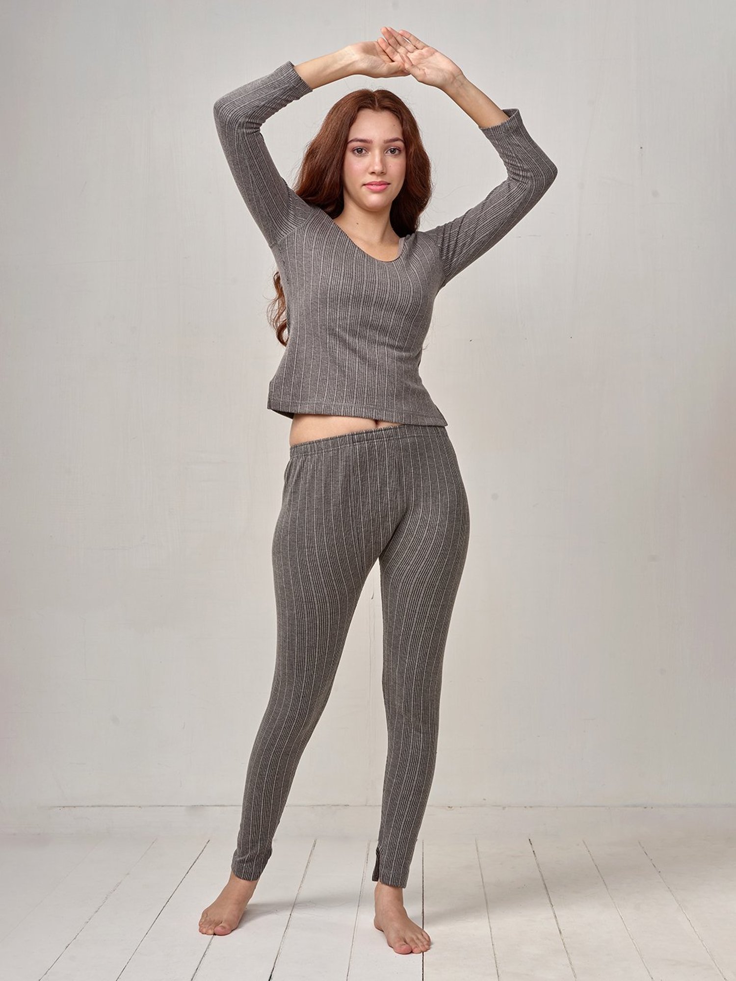 LUX Inferno Grey Striped Thermal T-Shirt - Pack Of 2