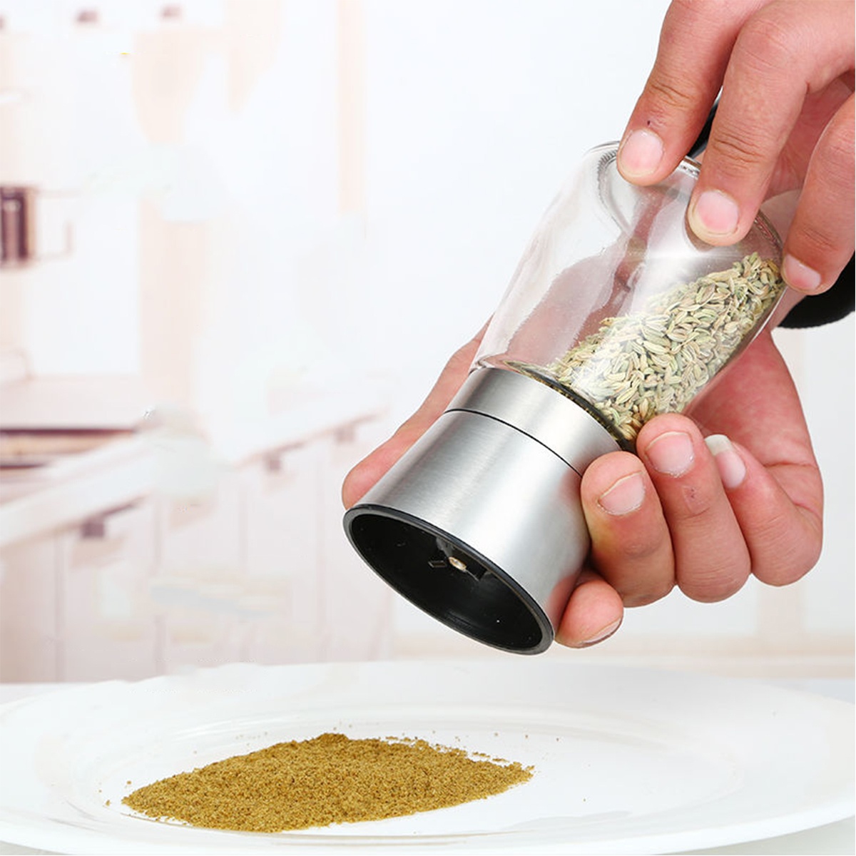 Premium Stainless Steel Salt and Pepper Grinder Handheld Pepper Mill 180ML (Pat Stomach Style)