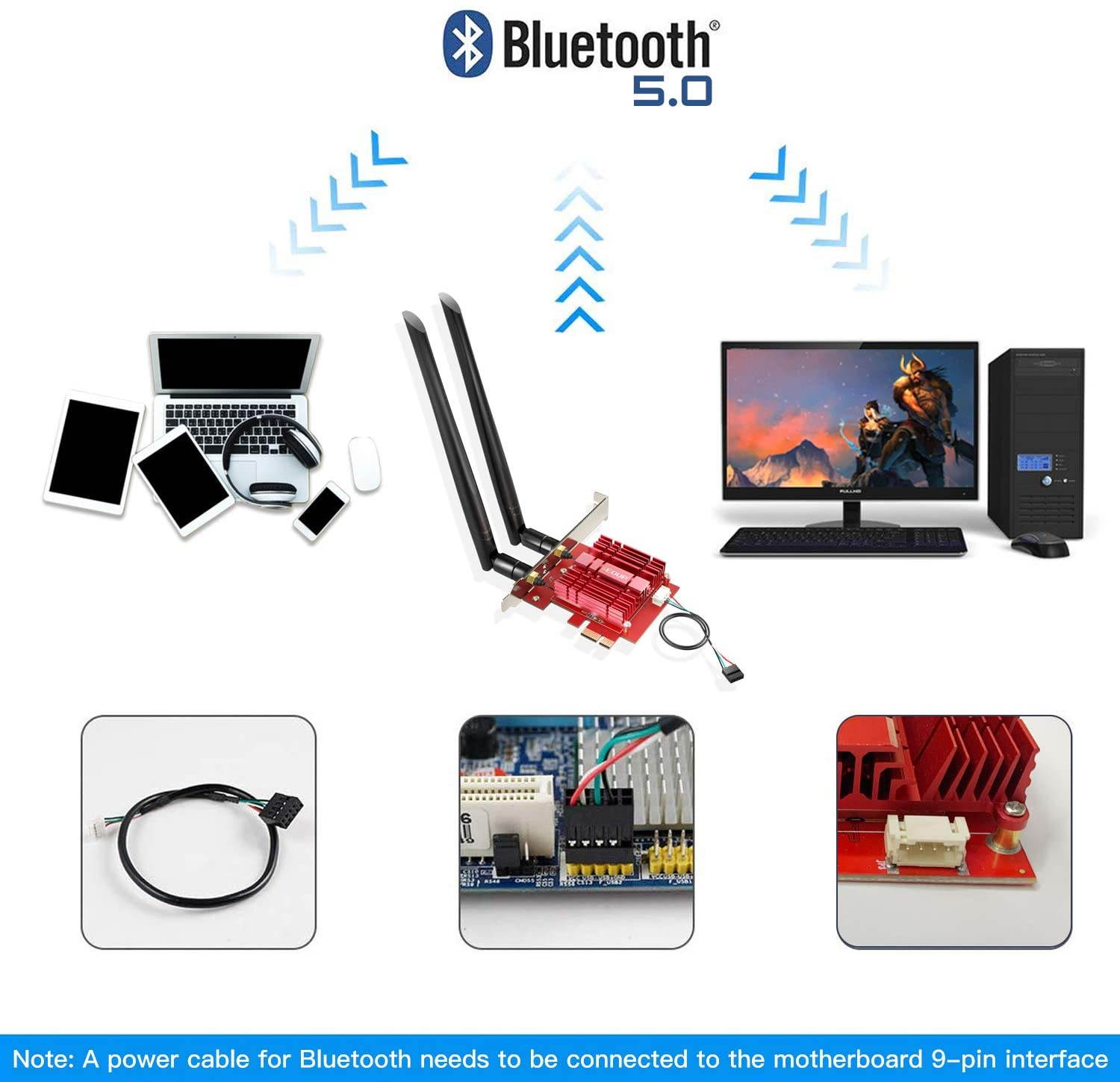 EDUP WiFi 6 Card AX 3000Mbps PCIe Network Card AX200 802.11AX 2.4Ghz/5.8Ghz with Bluetooth 5.0 & Heat Sink Wireless PCI Express Wi-Fi Adapters Dual Band Antenna for Windows 10 64-bit