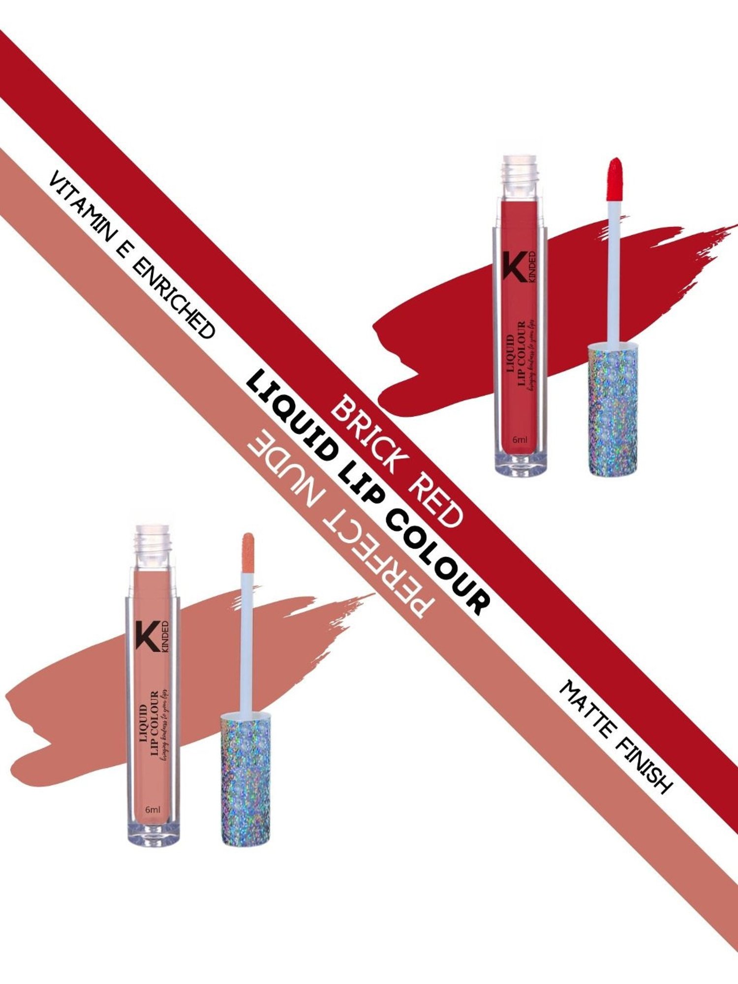 KINDED Liquid Lip Colour 04 Brick Red & 10 Perfect Nude Combo