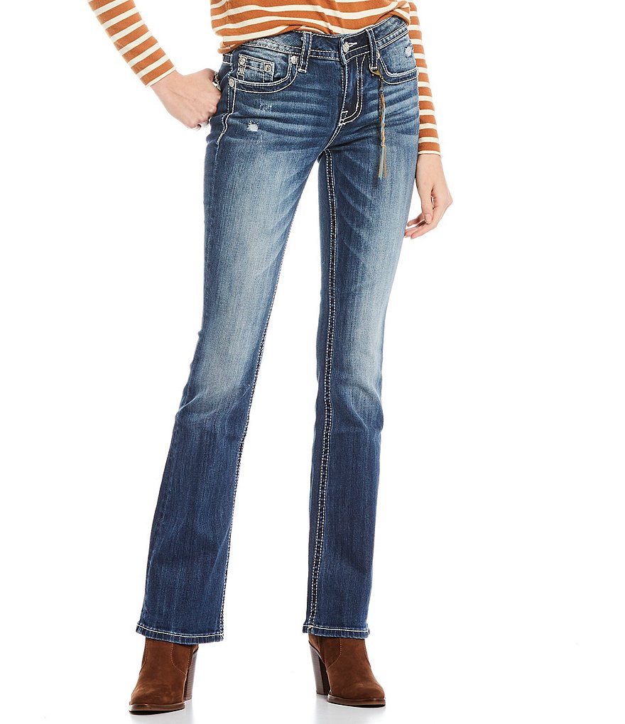 Miss Me Lighten Up Abstract Flap Pocket Mid Rise Bootcut Jeans
