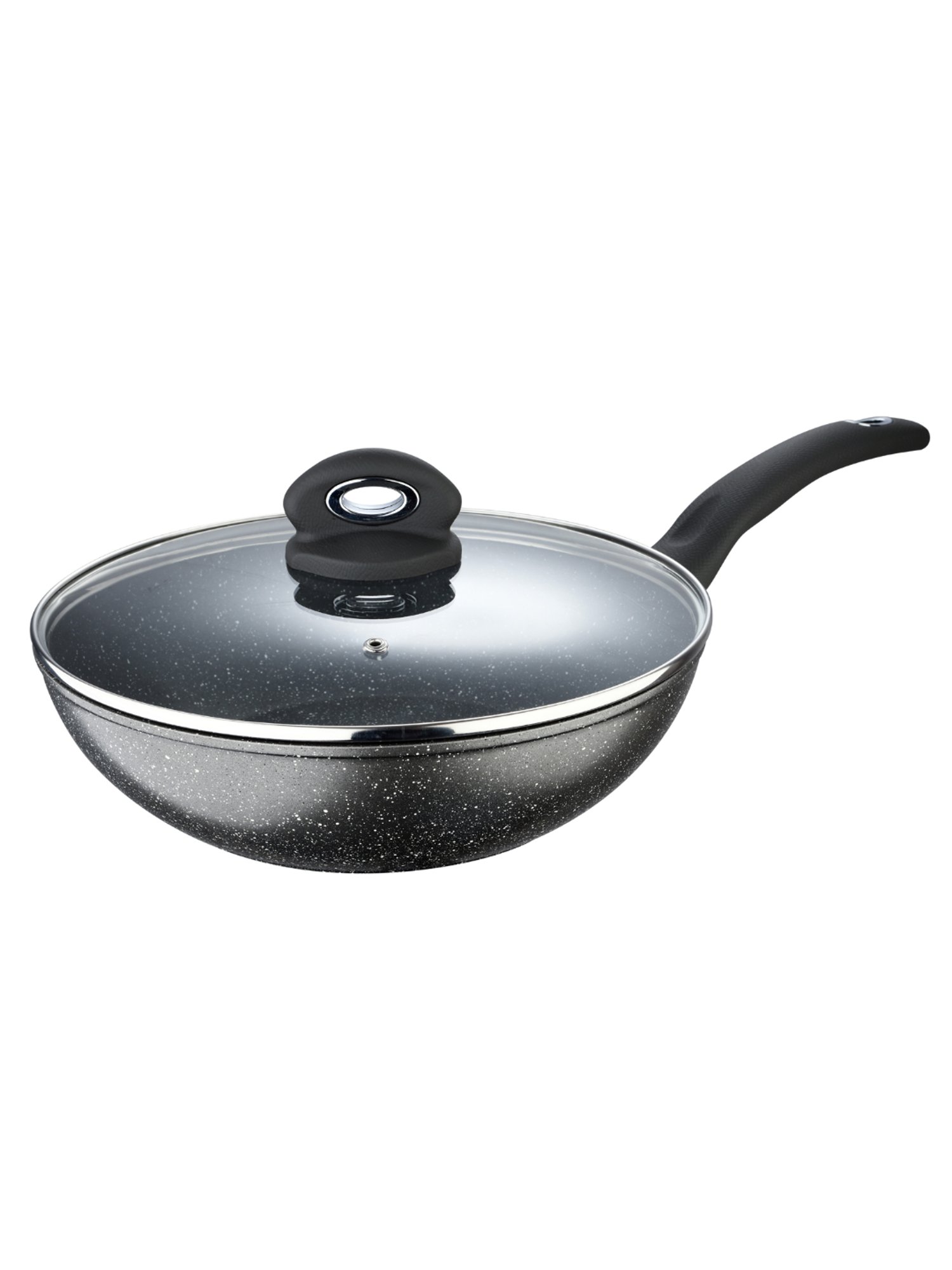 Bergner Orion Marble Non Stick Grey Aluminium Induction Base Kadhai with Glass Lid - 28cm