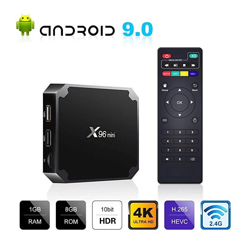TV Box Media Player, X96 Mini 9.0 TV Box 1GB RAM 8GB ROM, Support 2.4G WiFi 100M Ethernet 3D/4K HD HDR H.265 Box