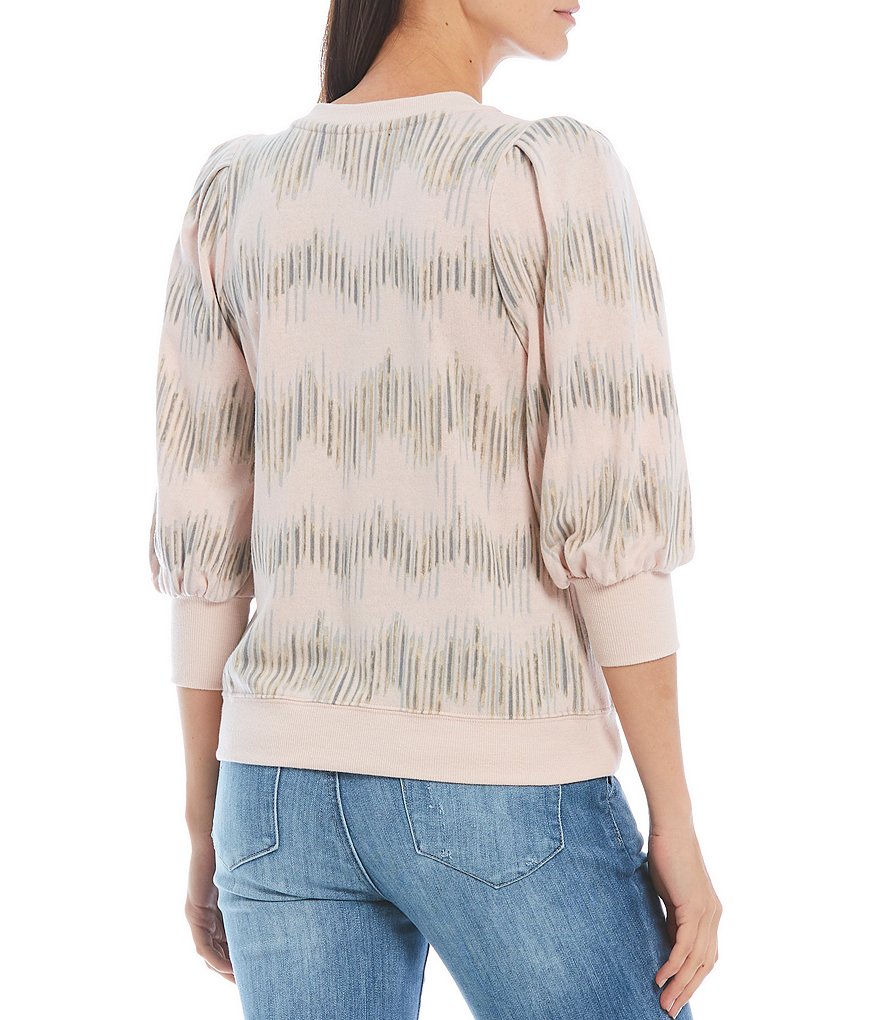 Democracy Chevron Print Crew Neck 3/4 Blouson Sleeve Sweatshirt