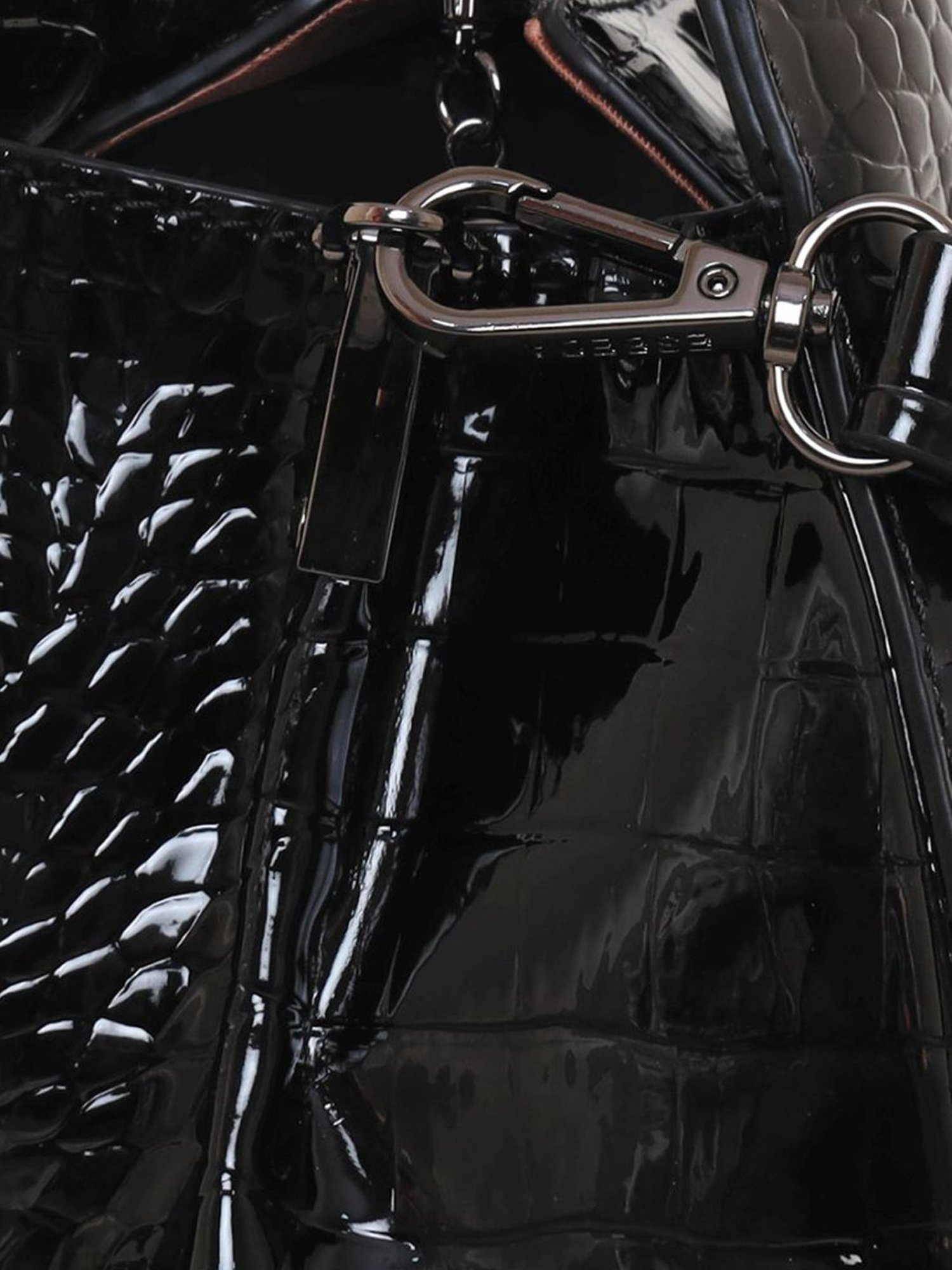 Esbeda Glossy Flower Black PU Textured Handbag