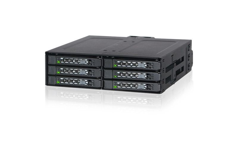 Icy Dock ToughArmor MB608SP-B Drive Enclosure for 5.25" 6Gb/s SAS, Serial ATA/600 - Serial ATA/600 Host Interface Internal - Black - 6 x HDD Supported