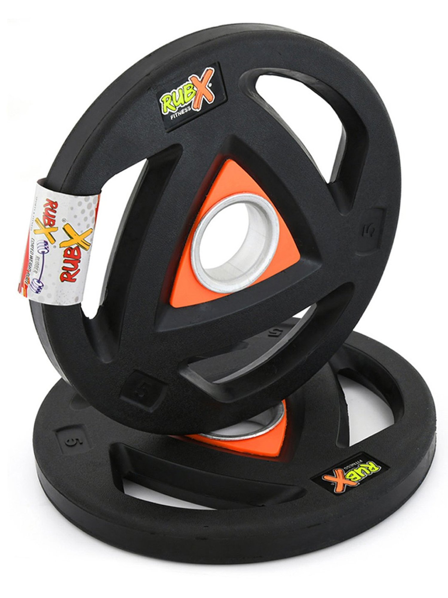 RUBX Rubber Coated Metal Integrated Tri-Grip Olympic Weight Plates 50 MM Center Hole Diameter (20)