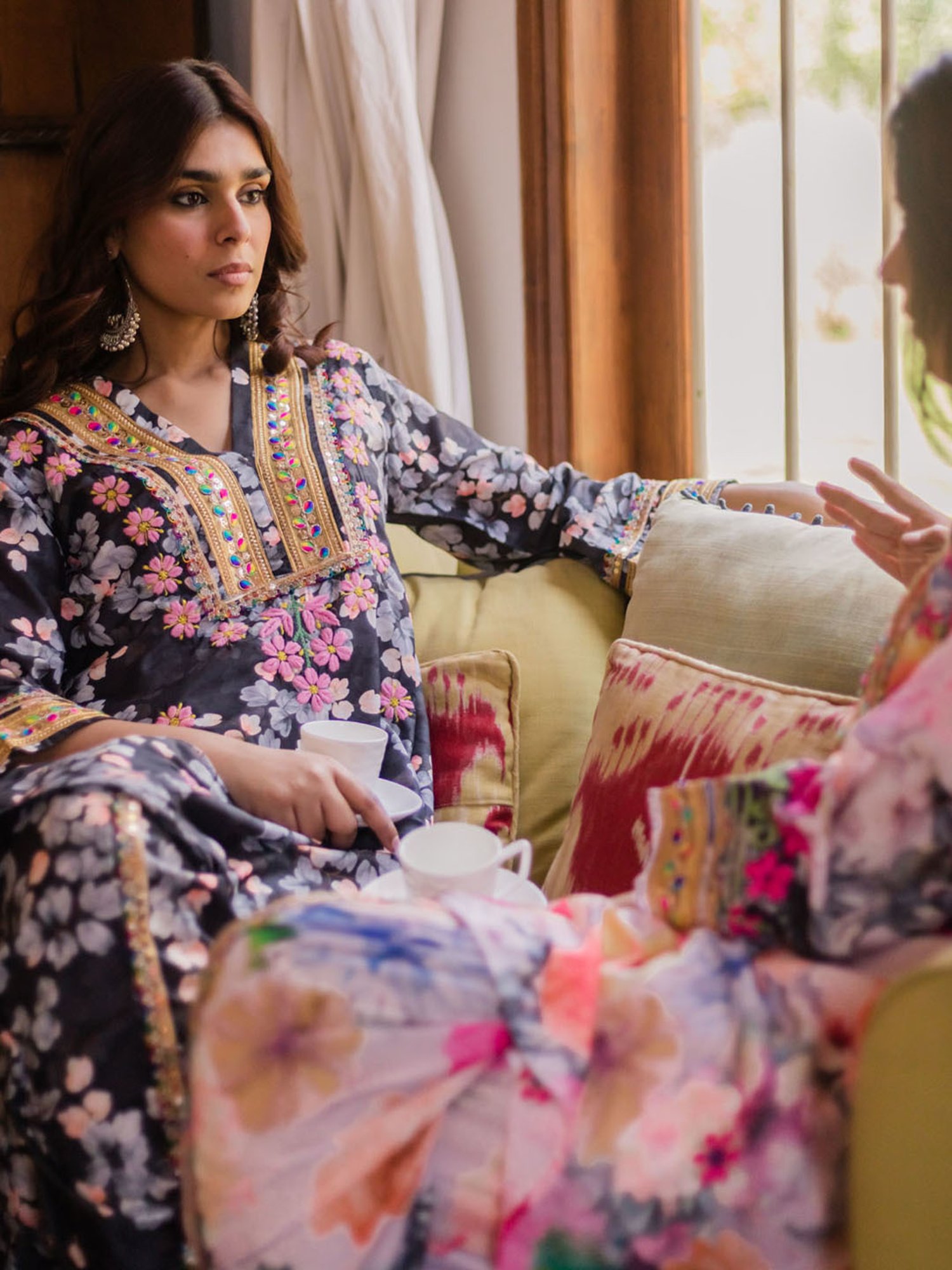 House of Kari Saba Chikankari Kurta Set in Muslin Silk - Black