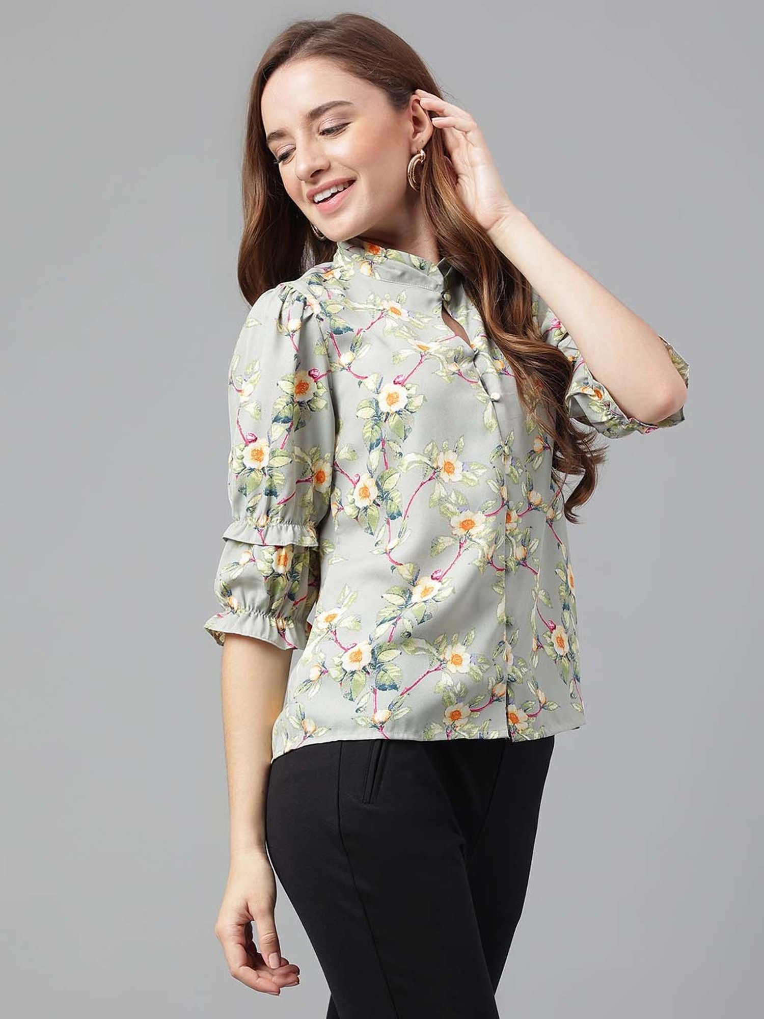Latin Quarters Green Printed Top