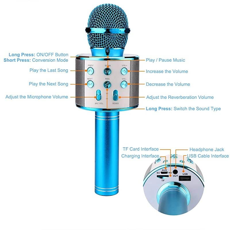 Wireless Bluetooth Karaoke Microphone with Speaker Record Function Best Gift Singing Toy for Kid Rose Gold