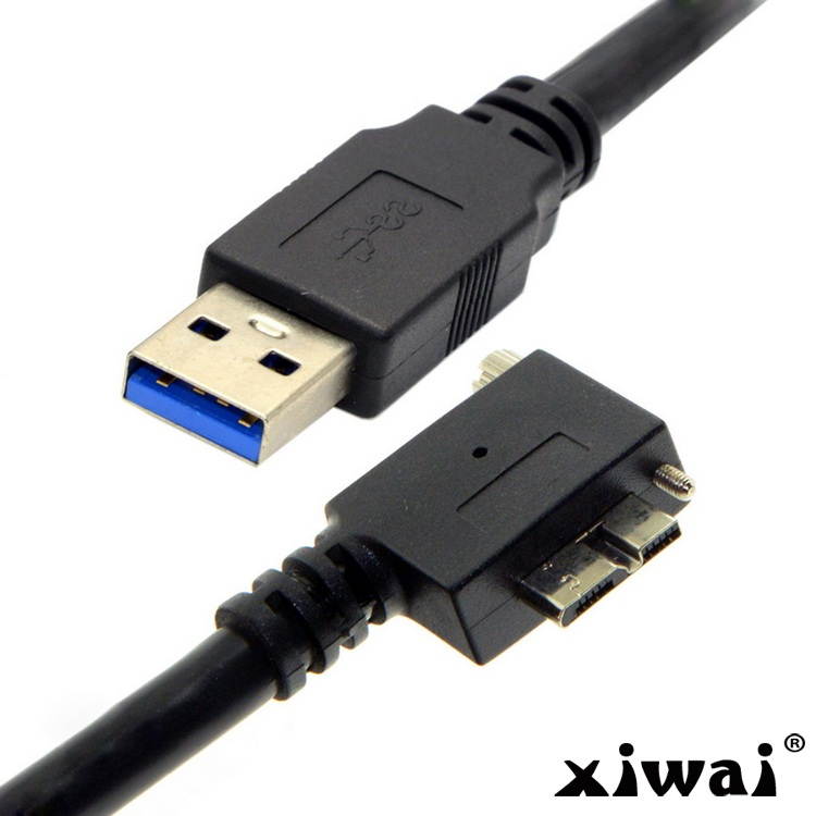 Xiwai USB 3.0 A Male to Micro B Left Angled 90 Degree Cable With Locking Screws for Nikon D800 D800E D810 15ft 5m