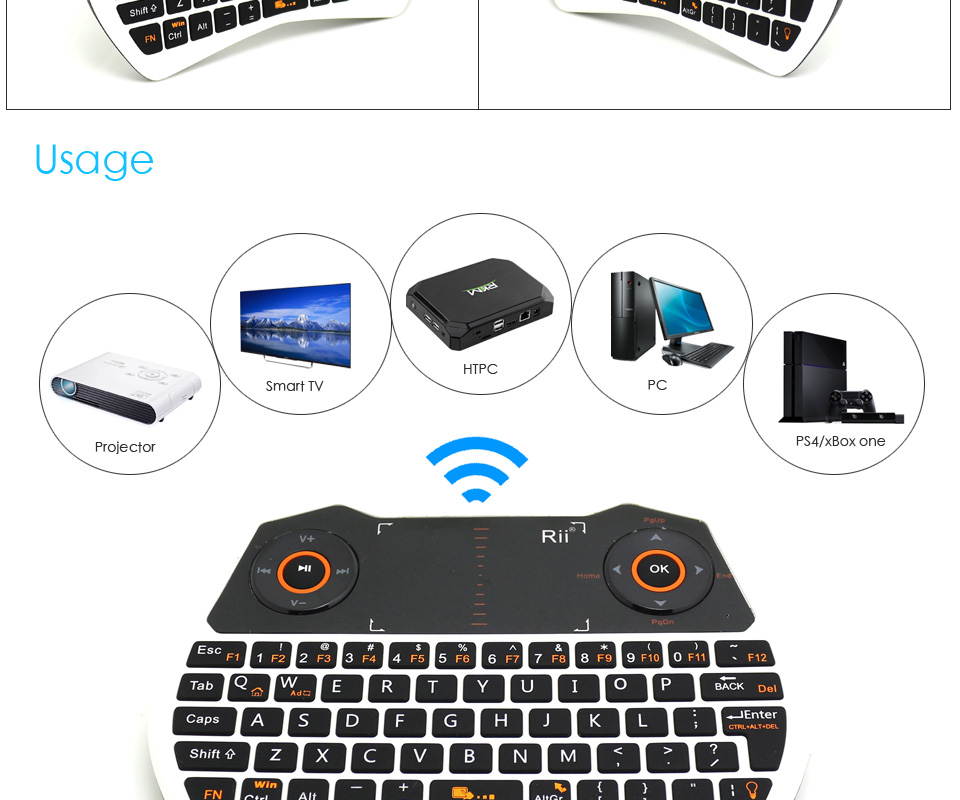 Original Rii 2.4GHz Mini Wireless Keyboard with Touchpad&QWERTY Keyboard, Backlit Portable Keyboard Wireless with Remote Control,Built-in Mic and Headphone Port for Online Voice Communication