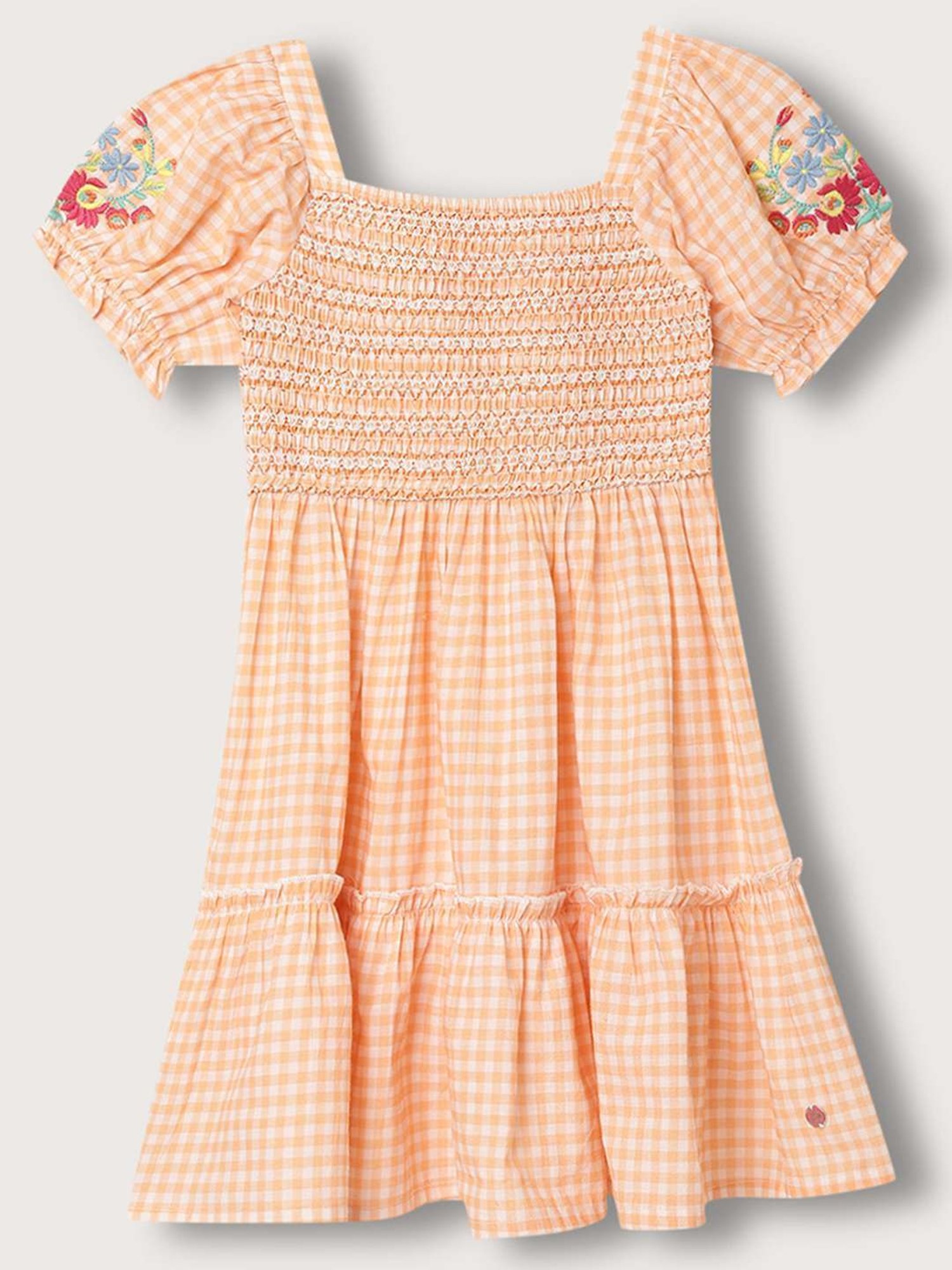 Blue Giraffe Kids Orange Cotton Embroidered Dress