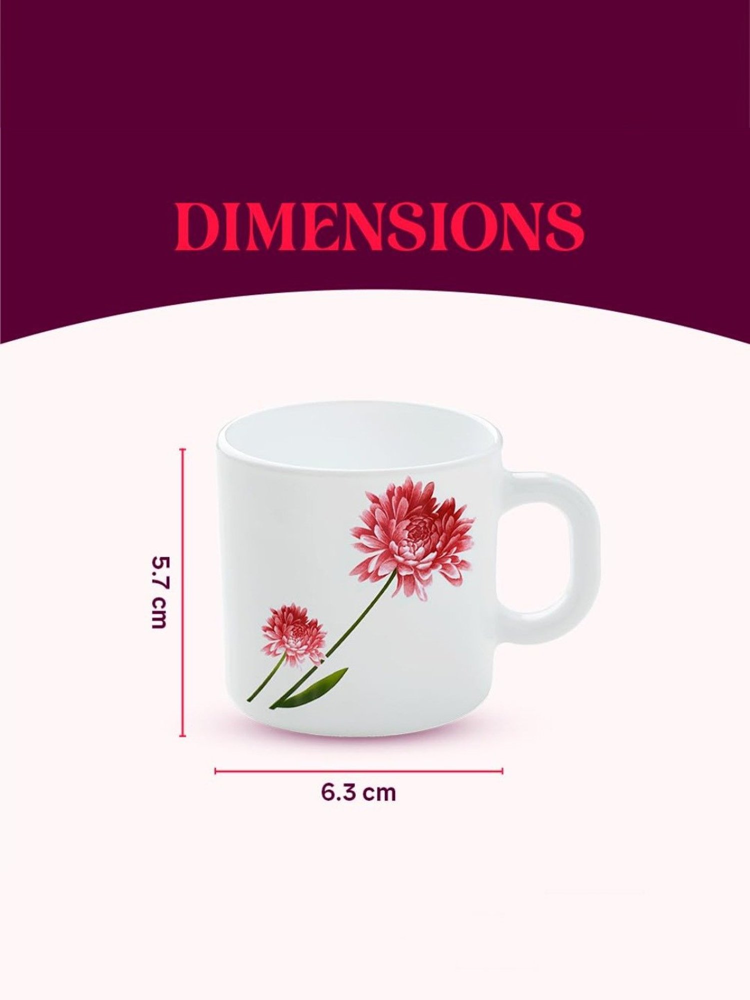 Larah by Borosil White Ceramic Tea & Coffee Mug - Set fo 6 100ml