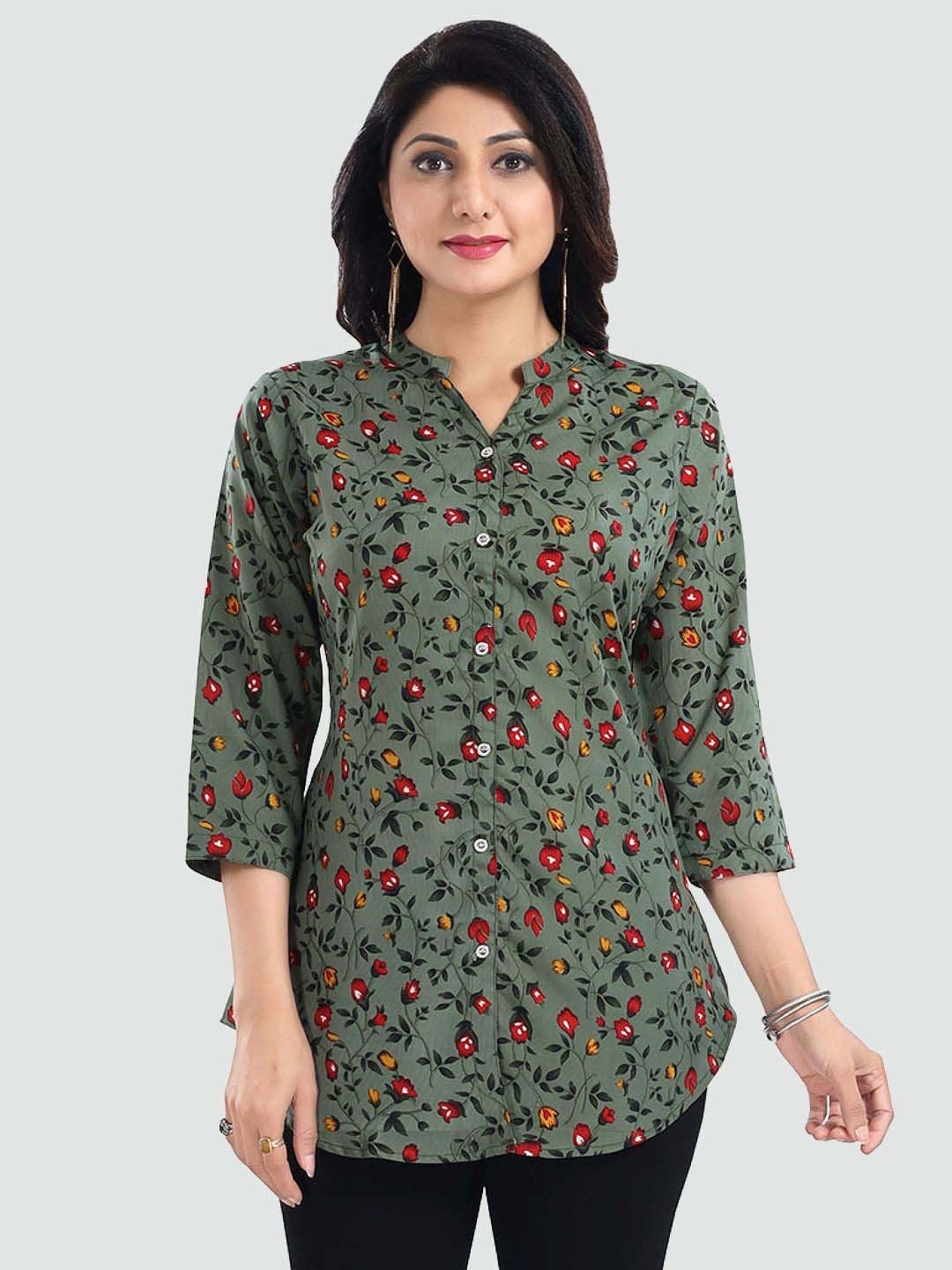 Saree Swarg Green Printed A Line Short Kurti