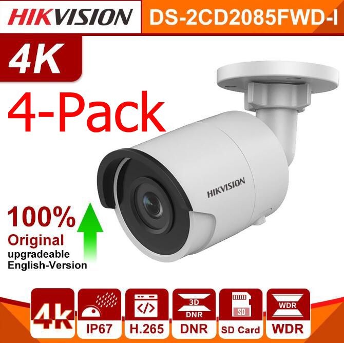 Hikvision 8MP 4K Ultra HD PoE Outdoor Bullet Network Camera, DS-2CD2085FWD-I 4mm Fixed Lens Security Camera with Micro SD Card Slot, 30m Night Vision, H.265+, IP67 Waterproof 3Year Warranty, 1-Pack