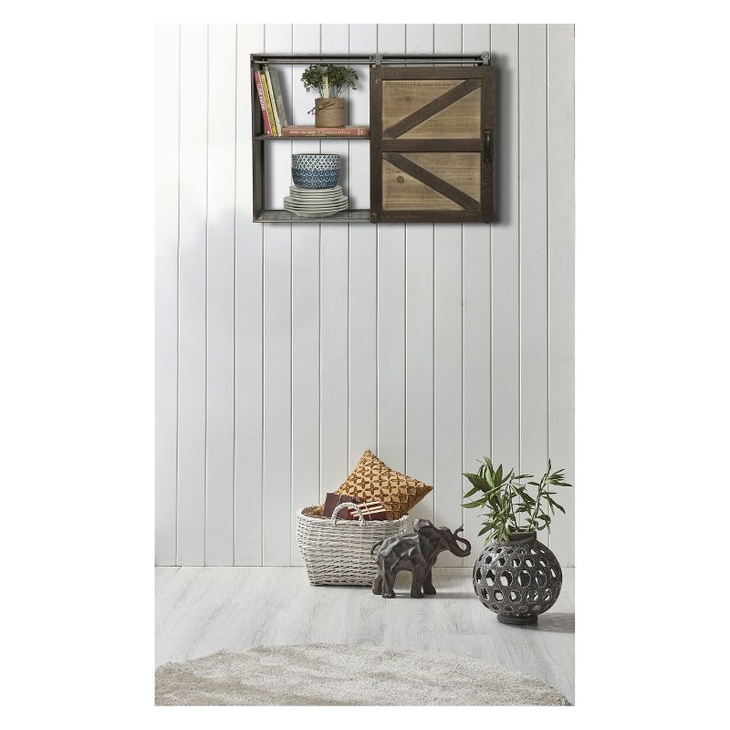 27.8" x 20.1" Farmhouse Sliding Barn Door Storage Cabinet Shelf Brown - Gallery Solutions