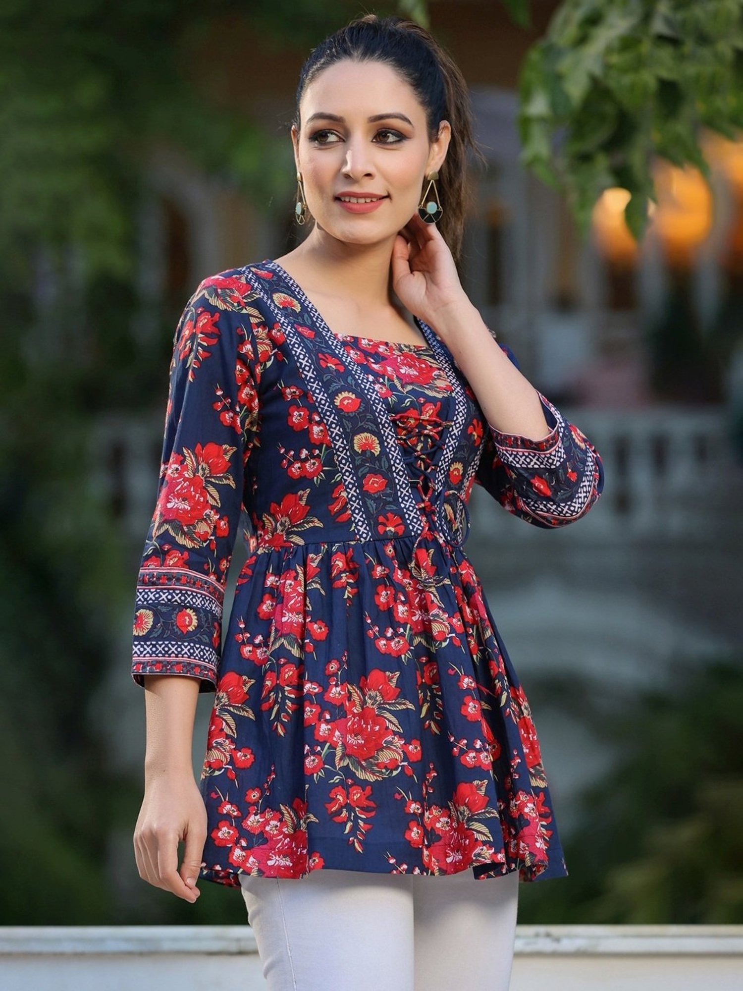 Rain and Rainbow Blue Cotton Printed Top