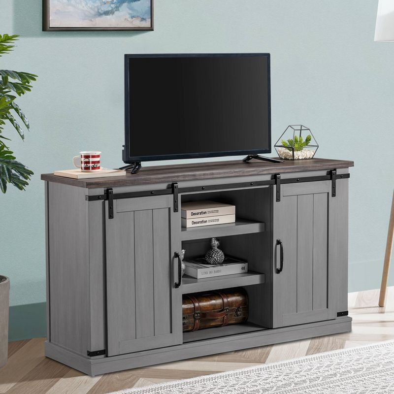 54" Sliding Doors TV Stand For TVs up to 60" Gray - Home Essentials